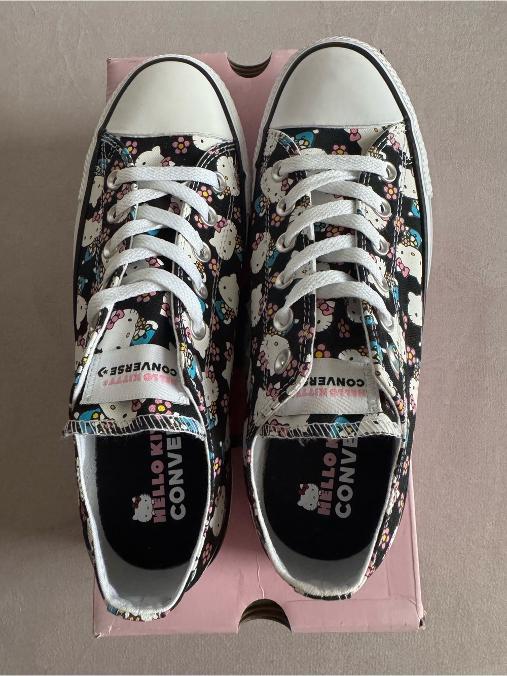 Converse Black Hello Kitty Floral Low-Top Sneakers with Pink & Blue Accents